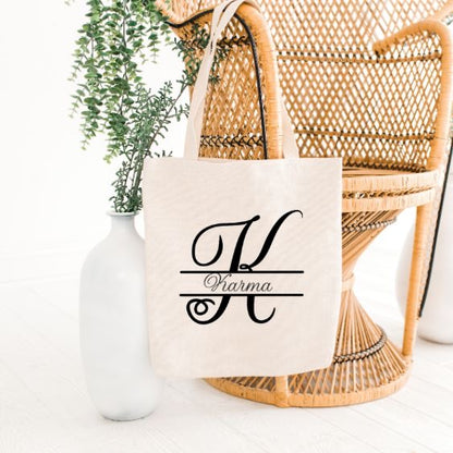 Personalized Initial Tote Bags.