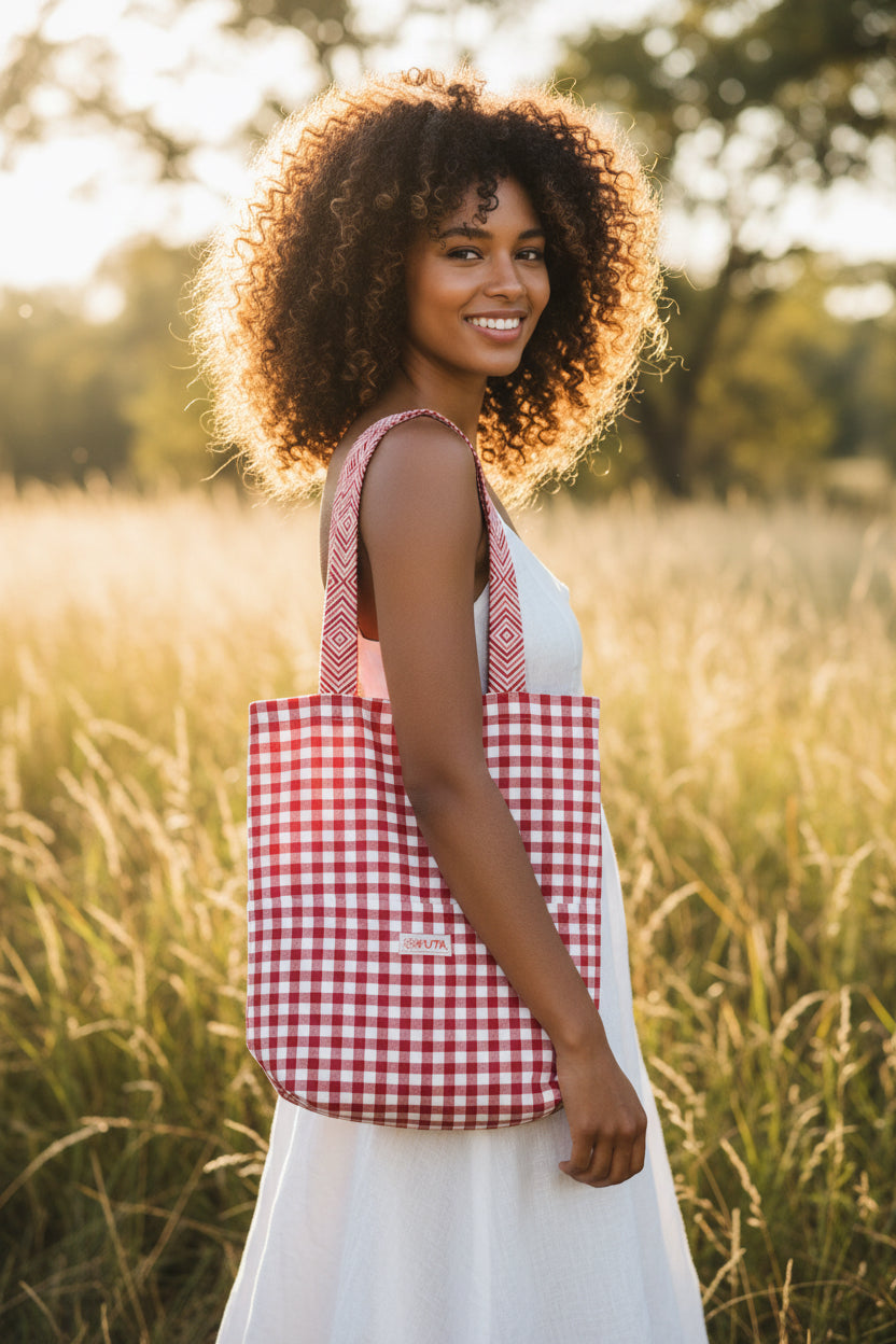 Checked Cotton Tote Bag
Sold separately
Size: 15 × 17 inches (height)