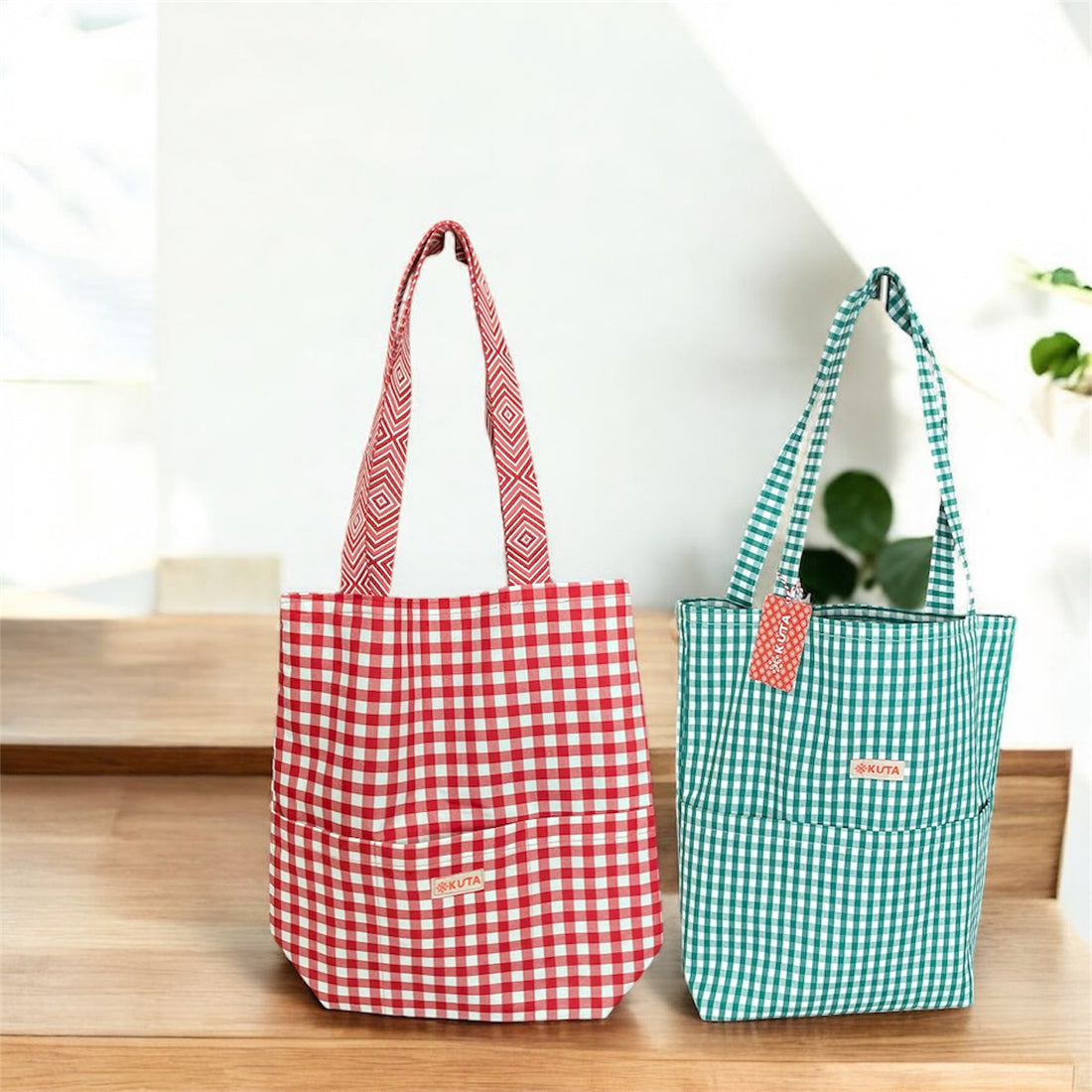 Holiday Vibes Gingham Tote Bag. 15 X 17  inches tall