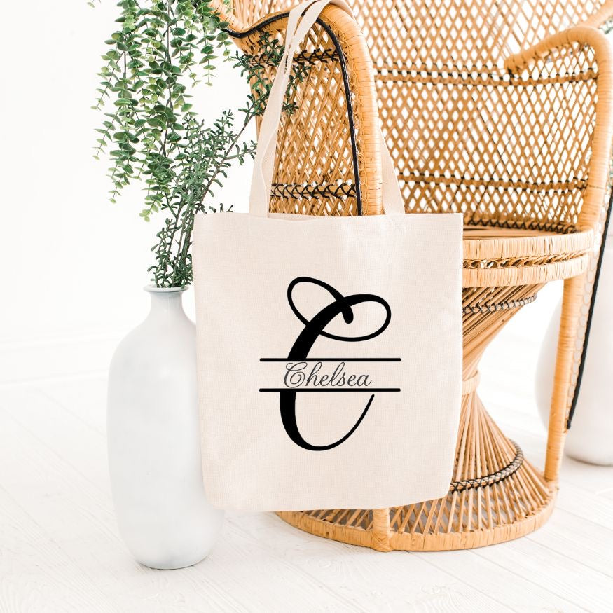 Personalized Initial Tote Bags.